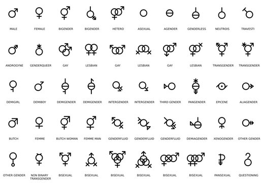 Gender and sexual orientation identity vector symbol sign icons