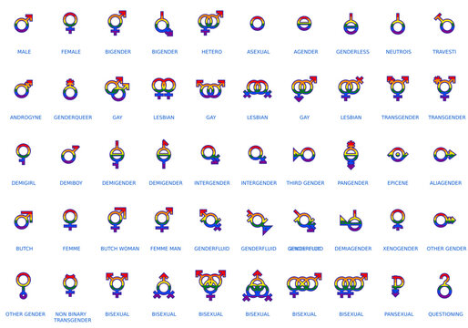 Gender and sexual orientation identity vector symbol sign icons
