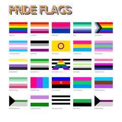 LGBT sexual identity pride flags gender collection. Flag of gay, lesbian, transgender, bisexual. Vector Illustration