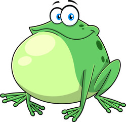 Cute Green Frog Cartoon Character. Vector Hand Drawn Illustration Isolated On Transparent Background