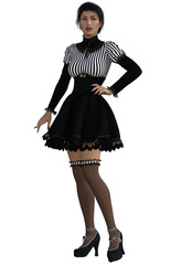 attractive woman in black dress, 3d illustration