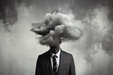 Man in a business suit with storm cloud over his head, generative ai