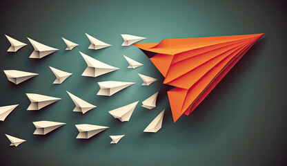 illustration business concept. Group of Papaer plane with Generative AI Technology