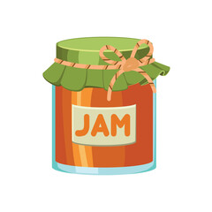 Jam in glass jars in cartoon style. Confiture spread isolated on white background. Vector food illustration in flat style.