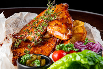 Roasted Chicken with chips and vegetables