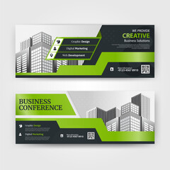 Green and Black color abstract corporate business banner template, horizontal advertising layout for website design