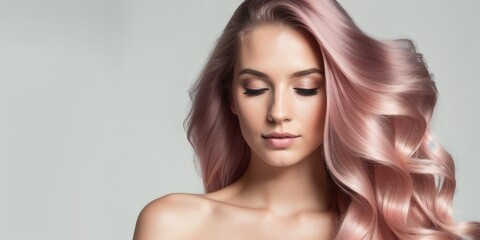 Naklejka premium Beautiful pink haired woman with long shiny hair, generative ai image, fashion, beauty