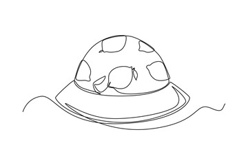 Continuous one line drawing beach hat for kids. Summer beach concept. Single line draw design vector graphic illustration.