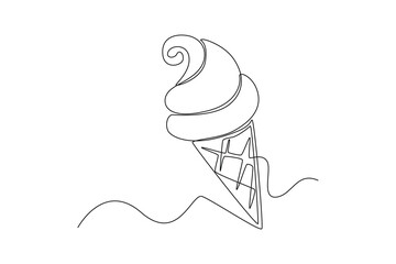 Continuous one line drawing  ice cream cone. Summer beach concept. Single line draw design vector graphic illustration.