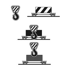 wagon crane hook black on white isoylated background badge