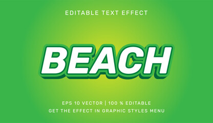 Vector illustration of Beach 3d editable text effect template