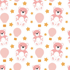 Seamless pattern with pink bear and ballon
