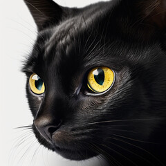 黒猫（横顔・白バック）｜Black cat, Side face, White background