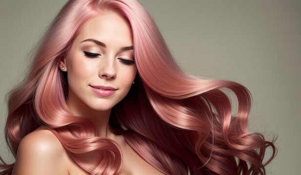 Beautiful Pink Haired Woman With Long Shiny Hair, Generative Ai Image, Fashion, Beauty