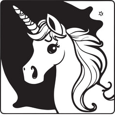 Coloring page of head's unicorn. Fantasy vector illustration. 