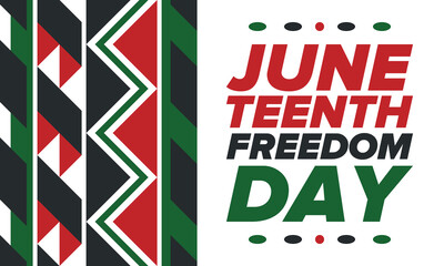 Juneteenth Independence Day. Freedom or Emancipation day. Annual american holiday, celebrated in June 19. African-American history and heritage. Poster, greeting card, banner and background. Vector