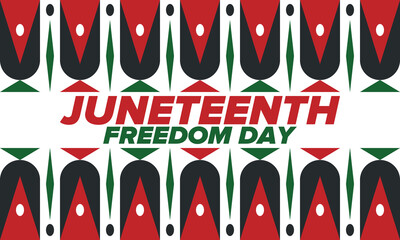 Juneteenth Independence Day. Freedom or Emancipation day. Annual american holiday, celebrated in June 19. African-American history and heritage. Poster, greeting card, banner and background. Vector