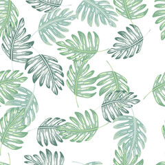 Abstract exotic plant seamless pattern. Botanical leaf wallpaper. Tropical pattern, palm leaves floral background.