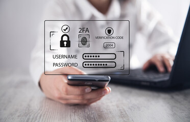 Two-factor authentication 2FA security. Personal data security