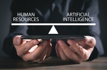 Human Resources and Artificial Intelligence text on scales.