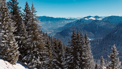 Winter view at Mount Wallberg, Rottach-Egern, Lake Tegernsee, Bavaria, Germany