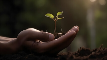 A plant growing from a human hand is a powerful visual representation of the interconnectedness of humans and nature, and the potential for growth and renewal.