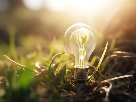 A plant growing from a lightbulb - Unique and creative way to incorporate nature into interior design, while also promoting sustainability and innovation.