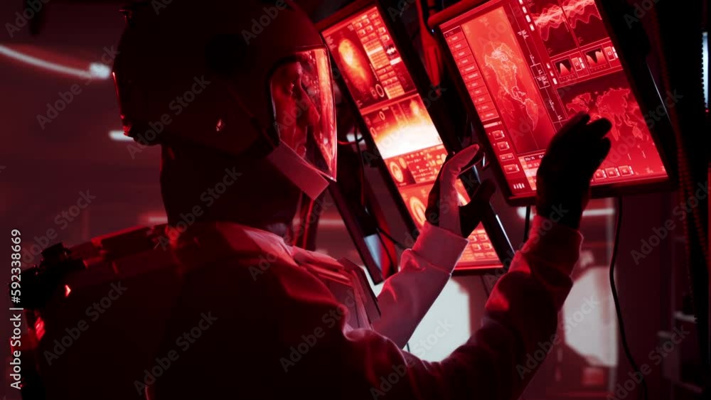 Wall mural astronaut in a space suits aboard the mars station. cosmonauts piloting the spaceship in space. gala
