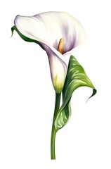 Obraz premium Calla flower isolated on white background. Watercolor illustration of a beautiful white calla. Generative AI.