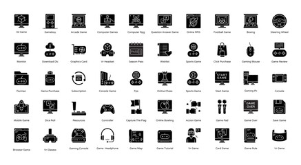 Gaming Glyph Icons Gamer Video Games Icon Set in Glyph Style 50 Vector Icons in Black