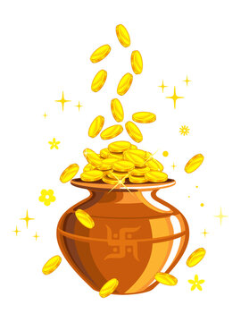 Akshaya tritiya kalash png, Golden kalash, Kalash png clipart, Kalash vector png, Dhanteras,  Gold coins falling, pile of gold coains isolated on white background