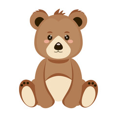 Bear cub. Cartoon cute wild animal. Simple vector drawing of a bear cub in a sitting position on a white background. Used for web design and printing.