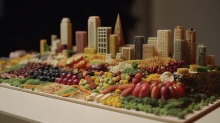 a model of a city made out of fruits and vegetables