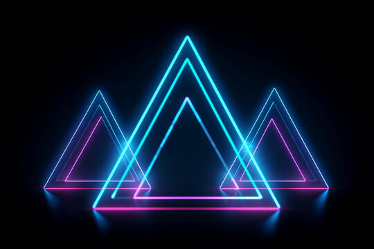 Abstract neon Background in cyberpunkt style on black background with neon triangels 
