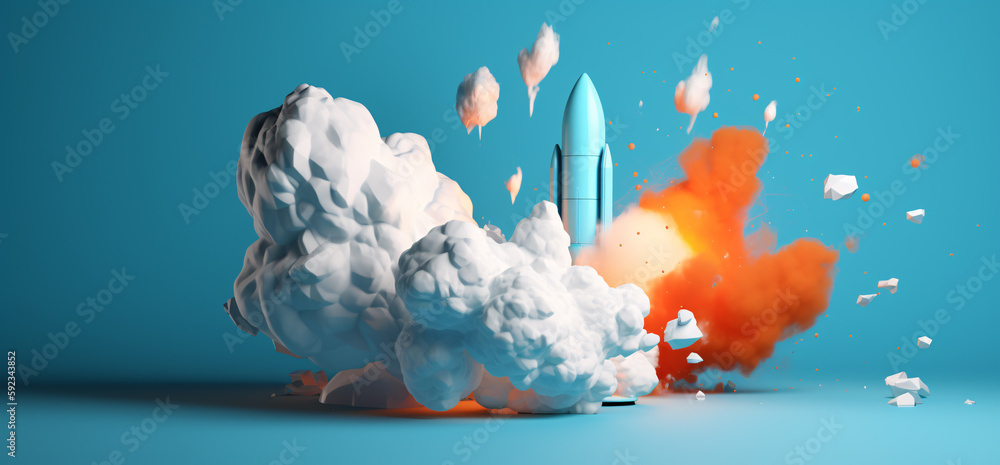 Poster an image of a rocket taking off from a cloud