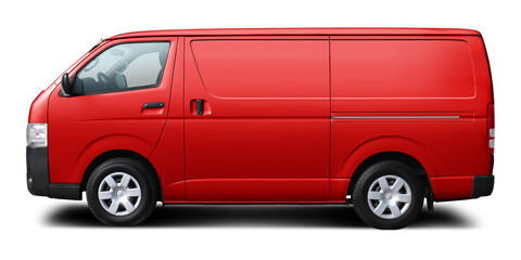 Obraz na płótnie Canvas Japanese modern red cargo minibus. Side view isolated on white background.