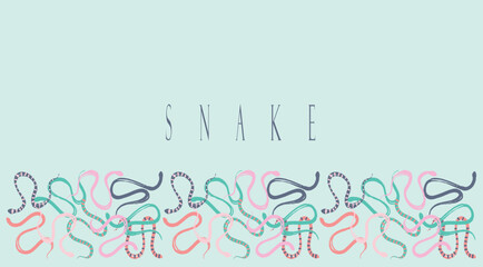 Template for design with intertwining snakes. Trendy pastel palette. Reptiles for any design. Vector snakes in a minimalist style.
