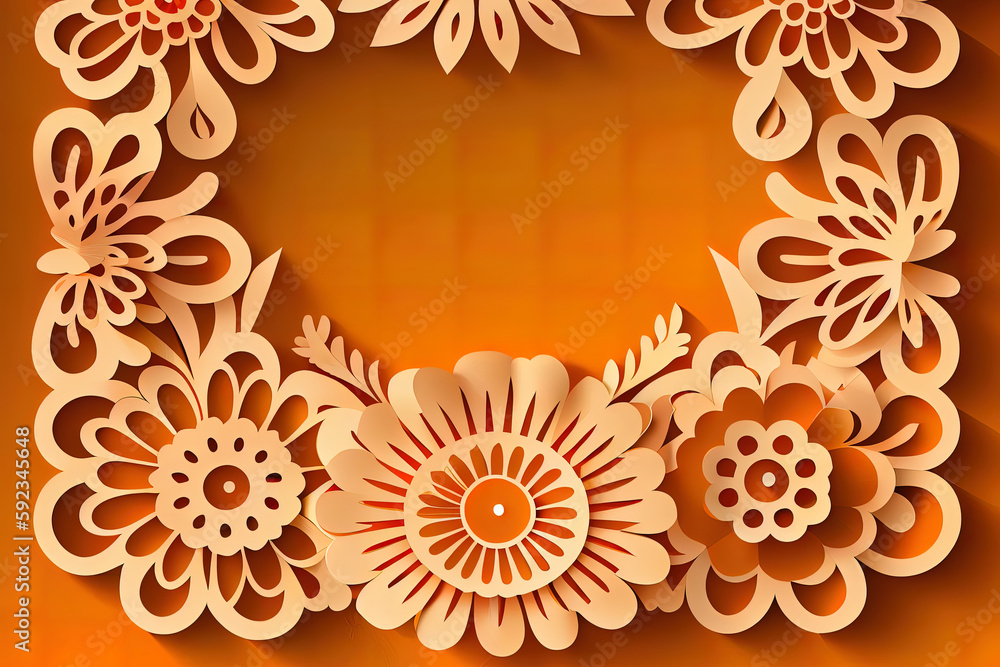 Poster papel picado vector template design in blue with no text. generative ai