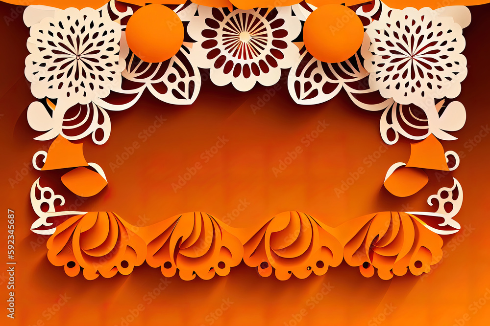 Poster papel picado vector template design in blue with no text. generative ai