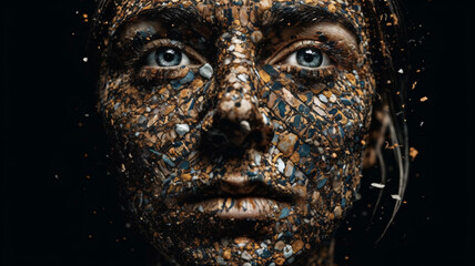 a close up of a person with dirt on their face