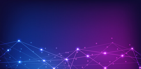 Website header or banner design with abstract geometric background and connecting dots and lines. Global network connection. Digital technology with plexus background and space for your text. 