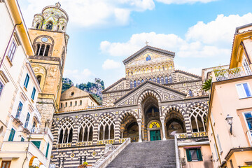 Fototapeta na wymiar Beautiful Amalfi Cathedral located in in the Piazza del Duomo, Amalfi, Italy.