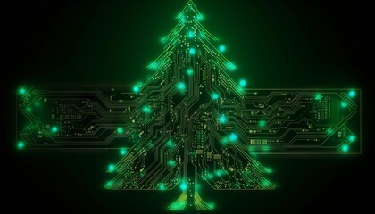 Christmas Tree Futuristic Motherboard and Computer Board Chips Generative AI