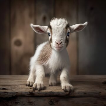 Cute baby goat. Baby Goat portrait. Generative AI.
