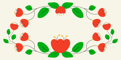 Modern floral card template.  Hand drawn vector art illustration with flowers, branches, and leaves. Greeting card, botanical theme concept