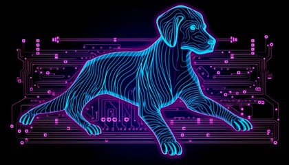 Dog Futuristic Motherboard and Computer Board Chips Generative AI