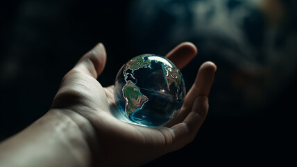 a person holding a glass globe in their hand