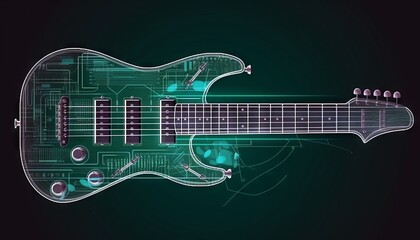 Electric Guitar Futuristic Motherboard and Computer Board Chips Generative AI