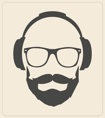 Men Dj Headphone. vector print illustration. Template Design. Podcast, Music lover, Music Album Cover. Icon