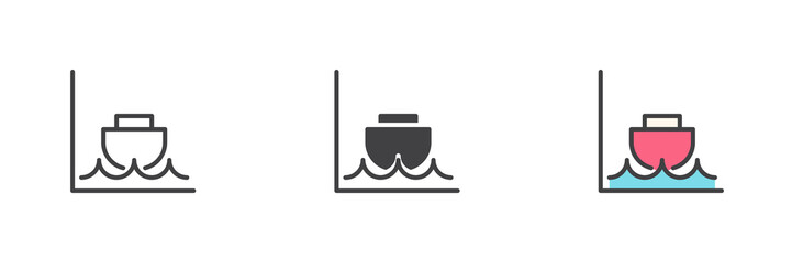 Low tide weather different style icon set